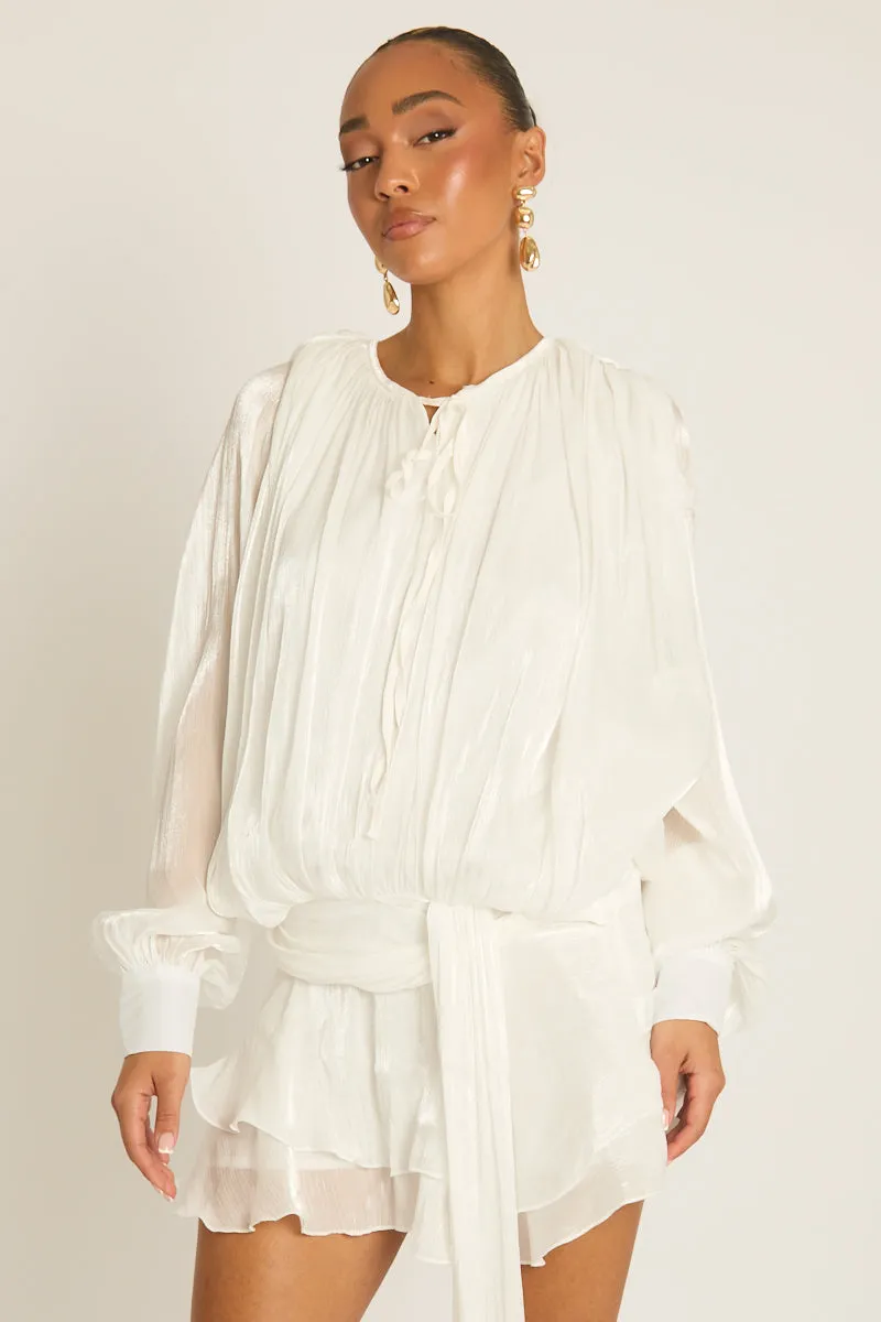 White Tie Front Blouson Mini Dress - Annabelle sold by Rebellious Fashion product image thumbnail 3