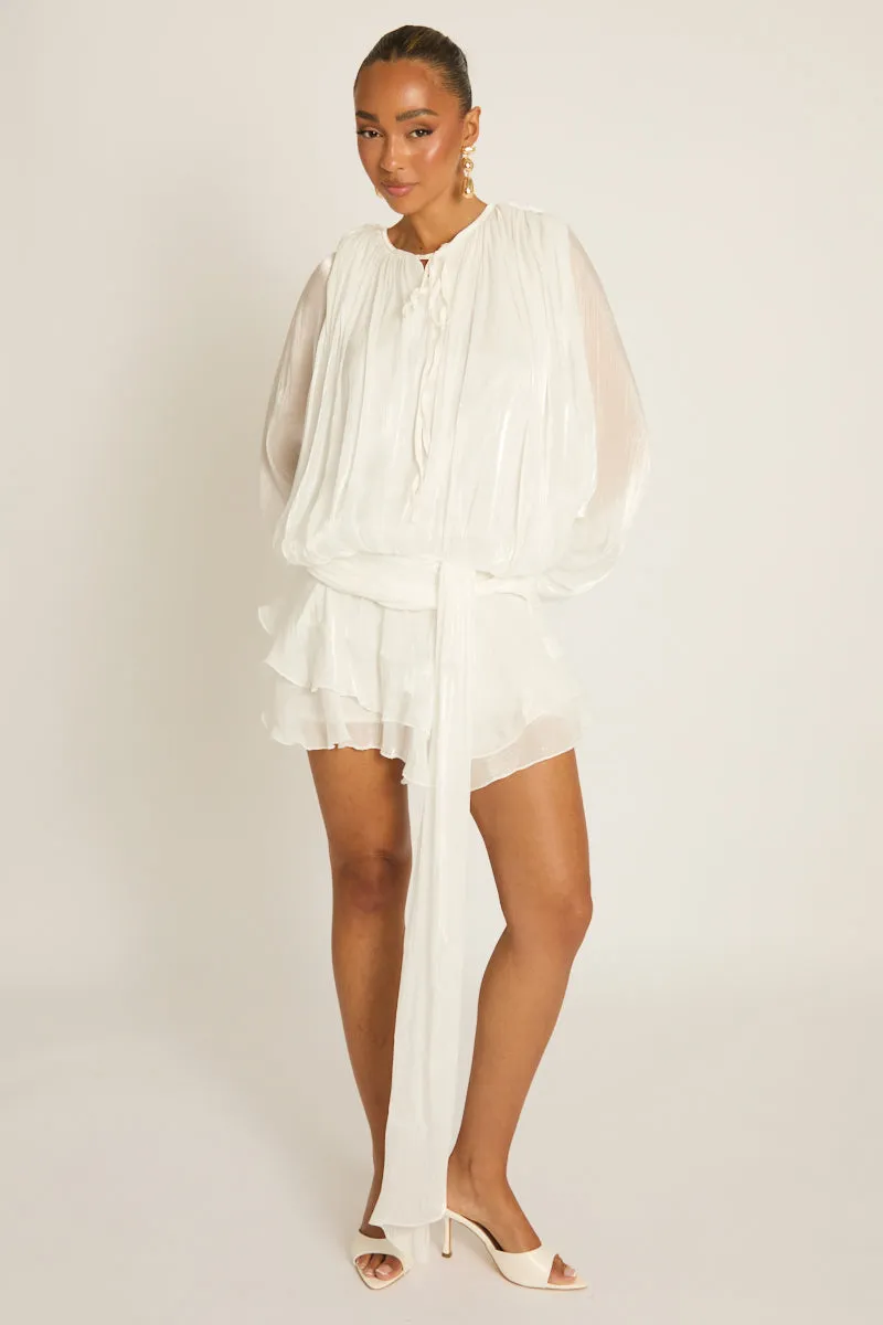 White Tie Front Blouson Mini Dress - Annabelle sold by Rebellious Fashion product image thumbnail 2