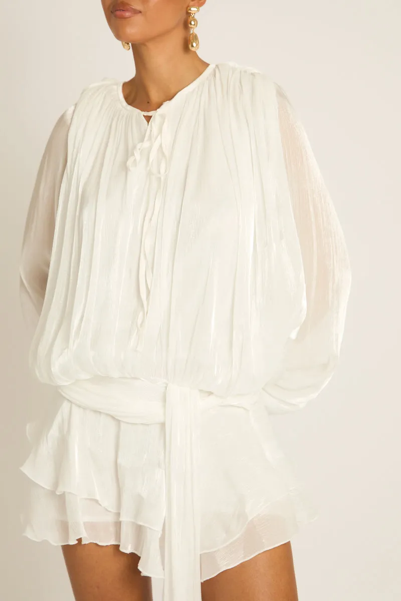 White Tie Front Blouson Mini Dress - Annabelle sold by Rebellious Fashion product image thumbnail 4
