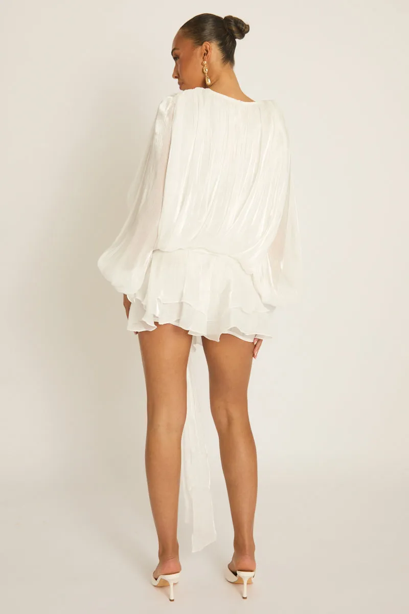 White Tie Front Blouson Mini Dress - Annabelle sold by Rebellious Fashion product image thumbnail 5