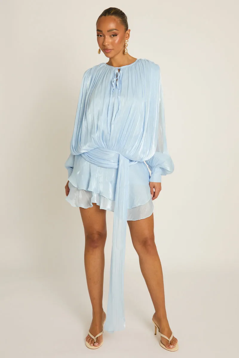 Blue Tie Front Blouson Mini Dress - Annabelle sold by Rebellious Fashion product image thumbnail 5
