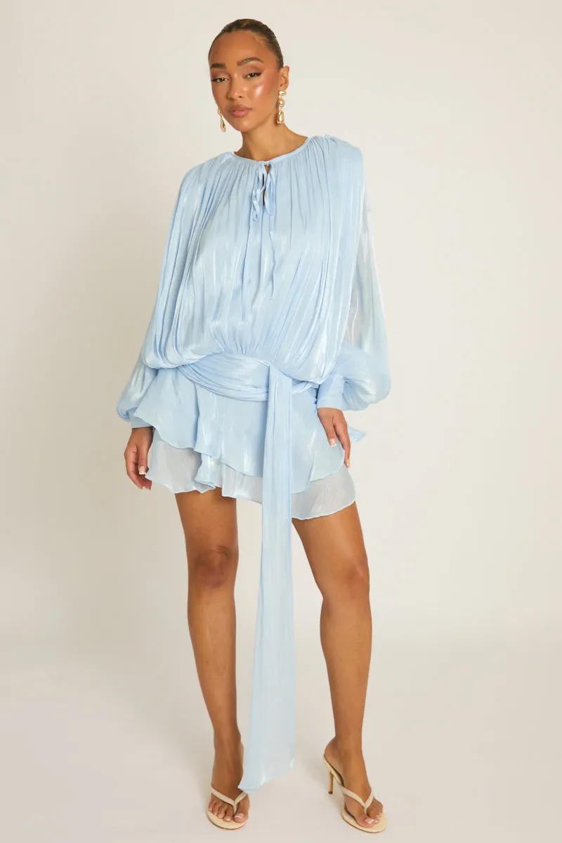 Blue Tie Front Blouson Mini Dress - Annabelle sold by Rebellious Fashion product image thumbnail 4