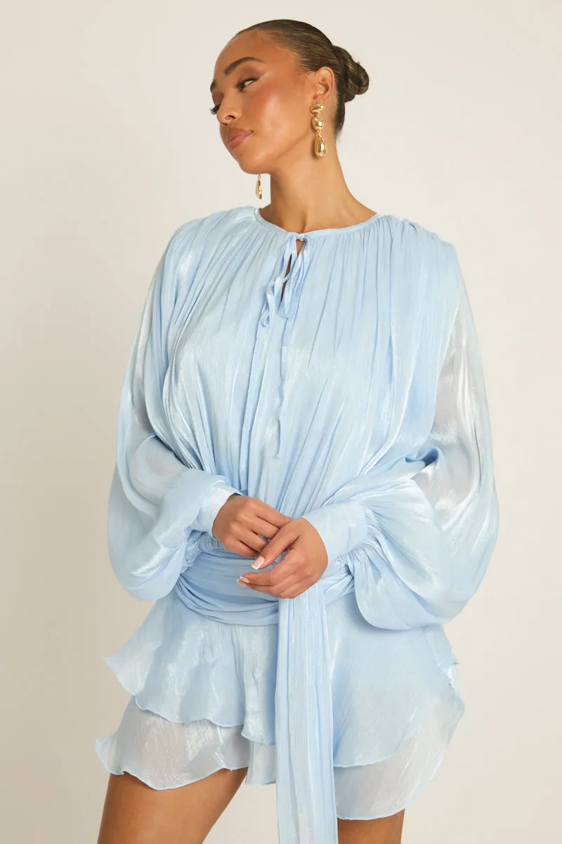 Blue Tie Front Blouson Mini Dress - Annabelle sold by Rebellious Fashion product image thumbnail 2