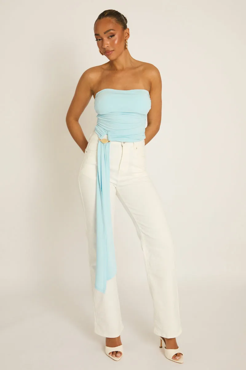 Blue Bandeau Trim Detail Bodysuit - Treena sold by Rebellious Fashion