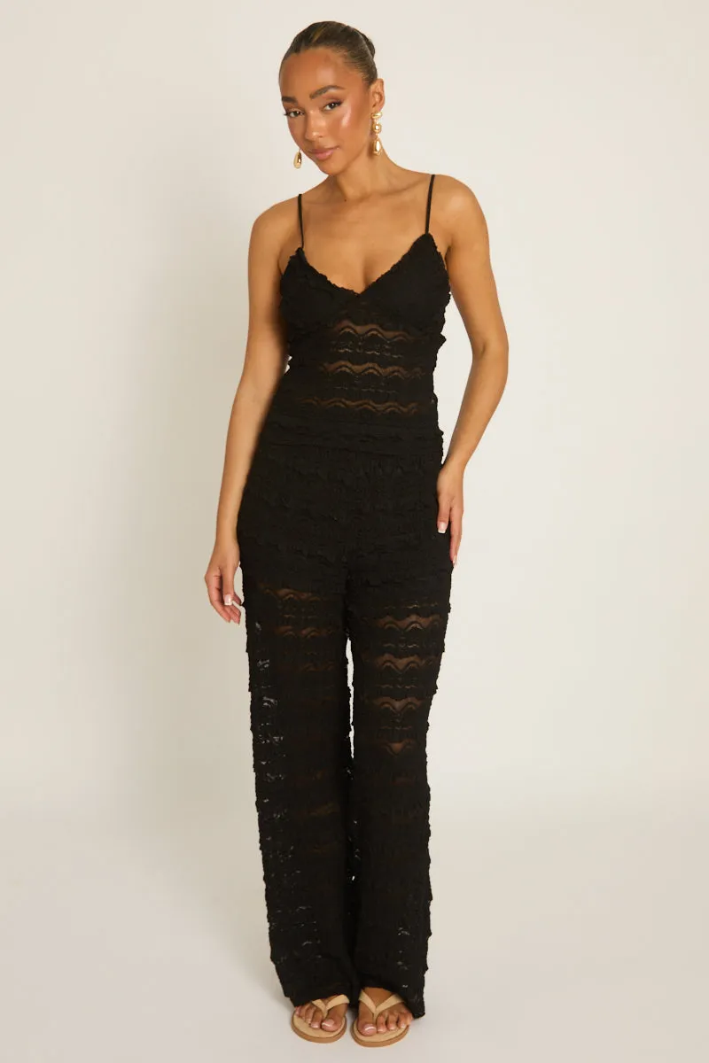 Black Lace Frill Cami and Trouser Co-ord Set - Verona sold by Rebellious Fashion