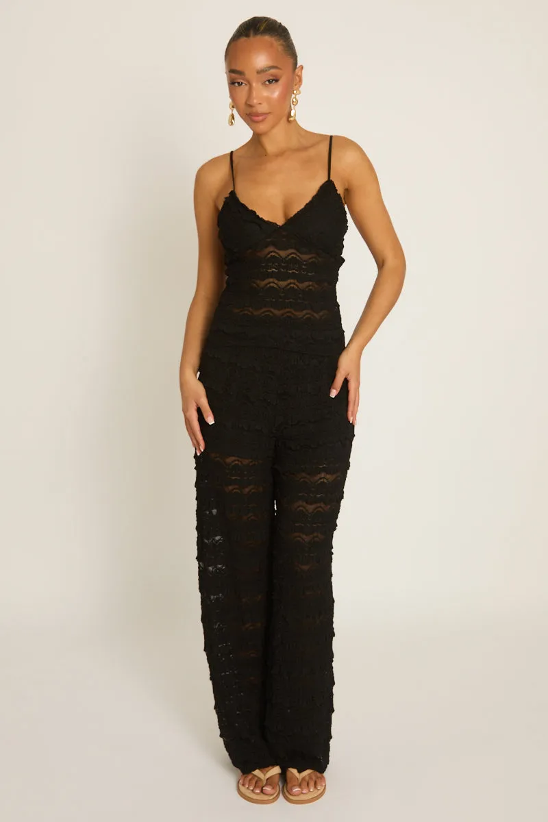 Black Lace Frill Cami and Trouser Co-ord Set - Verona sold by Rebellious Fashion product image thumbnail 2