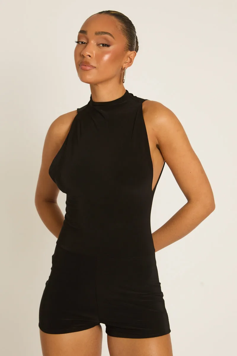 Black Fitted Playsuit - Marella sold by Rebellious Fashion