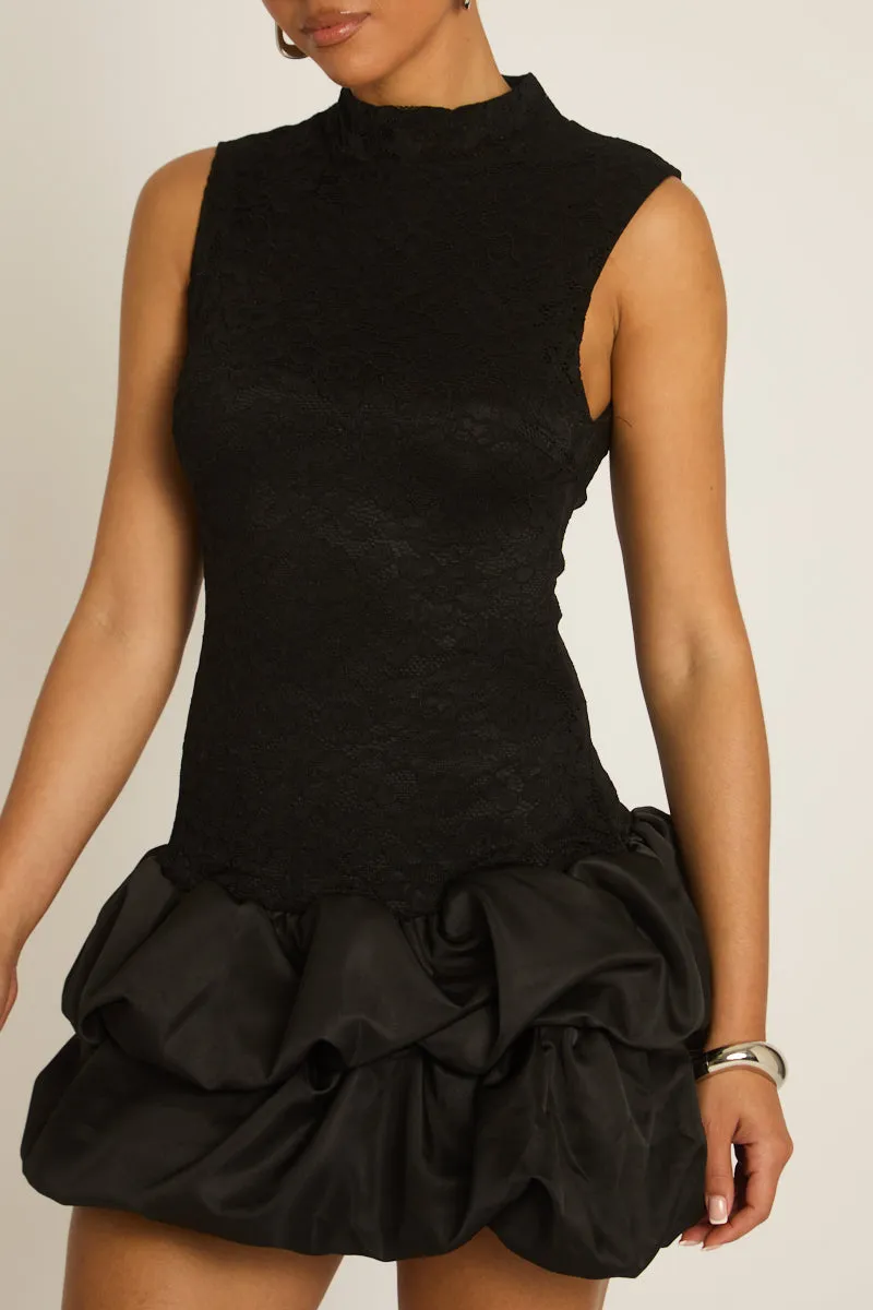 Black Lace Puffball Hem Dress - Tanya sold by Rebellious Fashion product image thumbnail 3