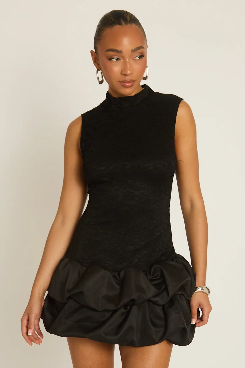 Black Lace Puffball Hem Dress - Tanya sold by Rebellious Fashion product image thumbnail 2