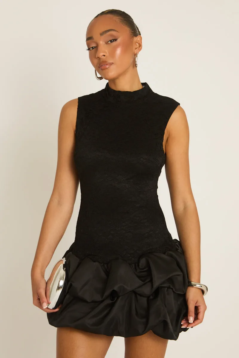 Black Lace Puffball Hem Dress - Tanya sold by Rebellious Fashion product image thumbnail 5