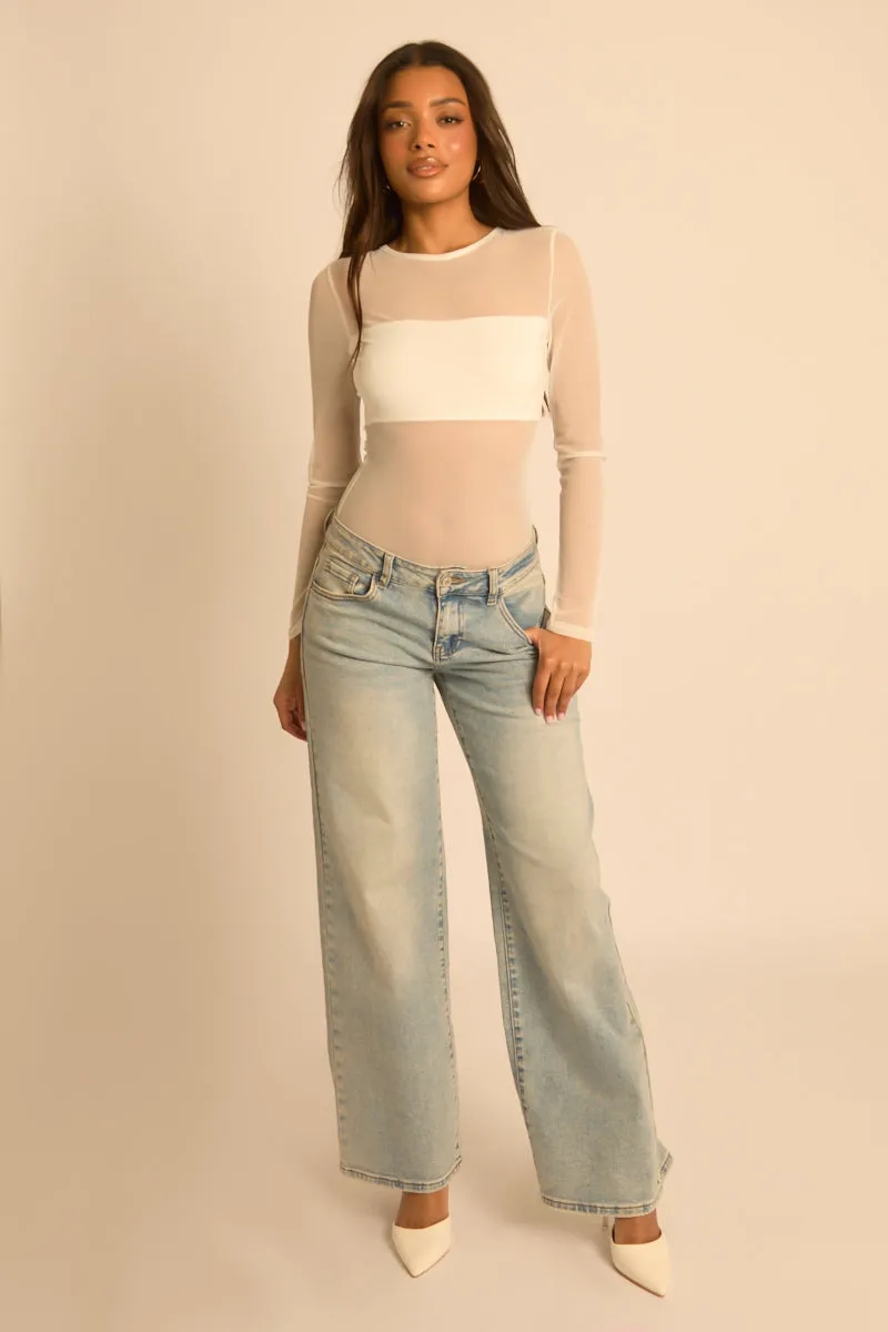 White Mesh Long Sleeve Bodysuit - Maris sold by Rebellious Fashion product image thumbnail 2