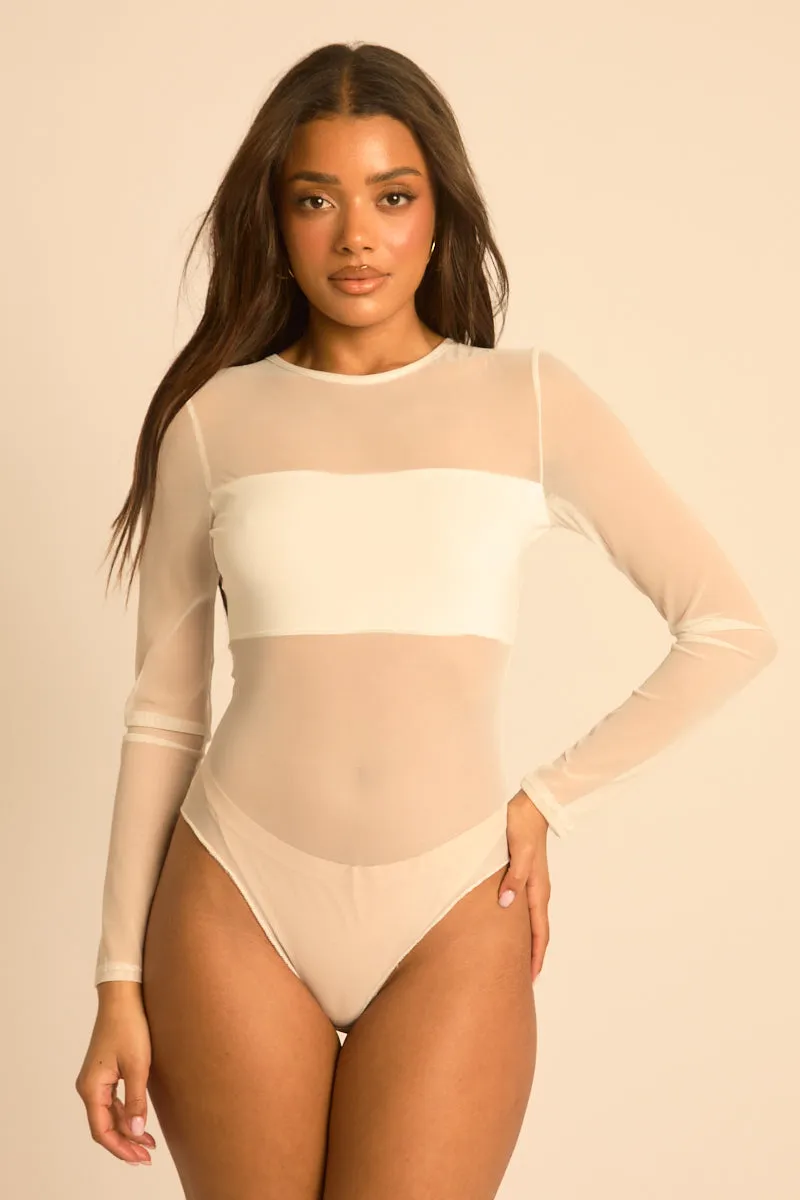 White Mesh Long Sleeve Bodysuit - Maris sold by Rebellious Fashion product image thumbnail 3