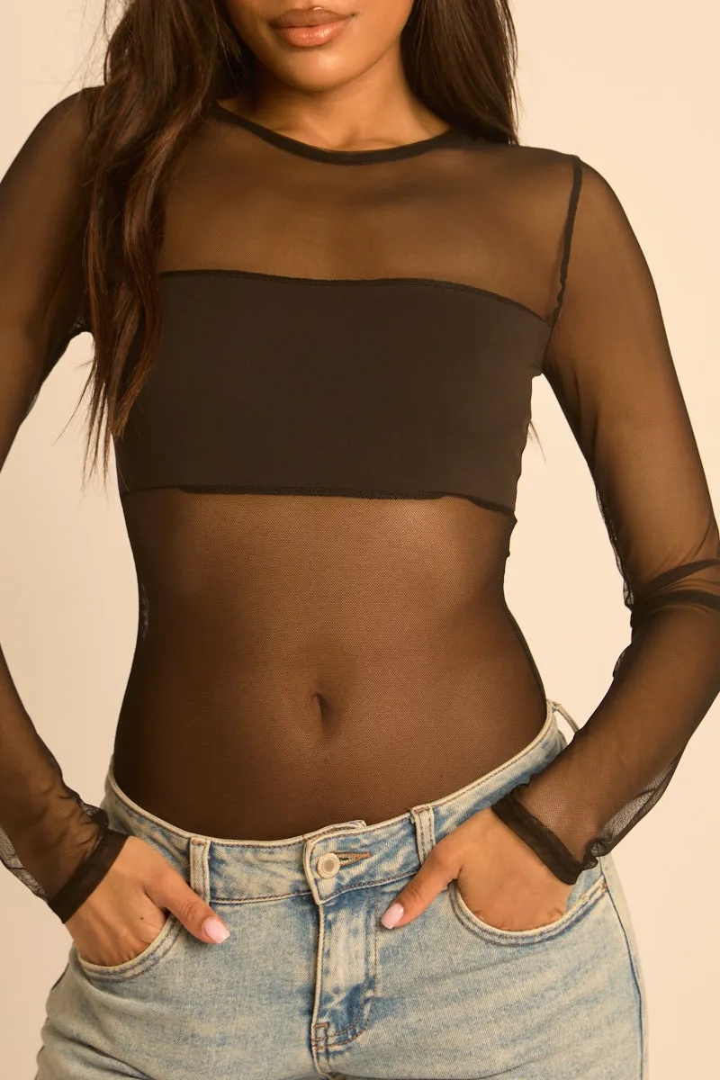 Black Mesh Long Sleeve Bodysuit - Maris sold by Rebellious Fashion product image thumbnail 4