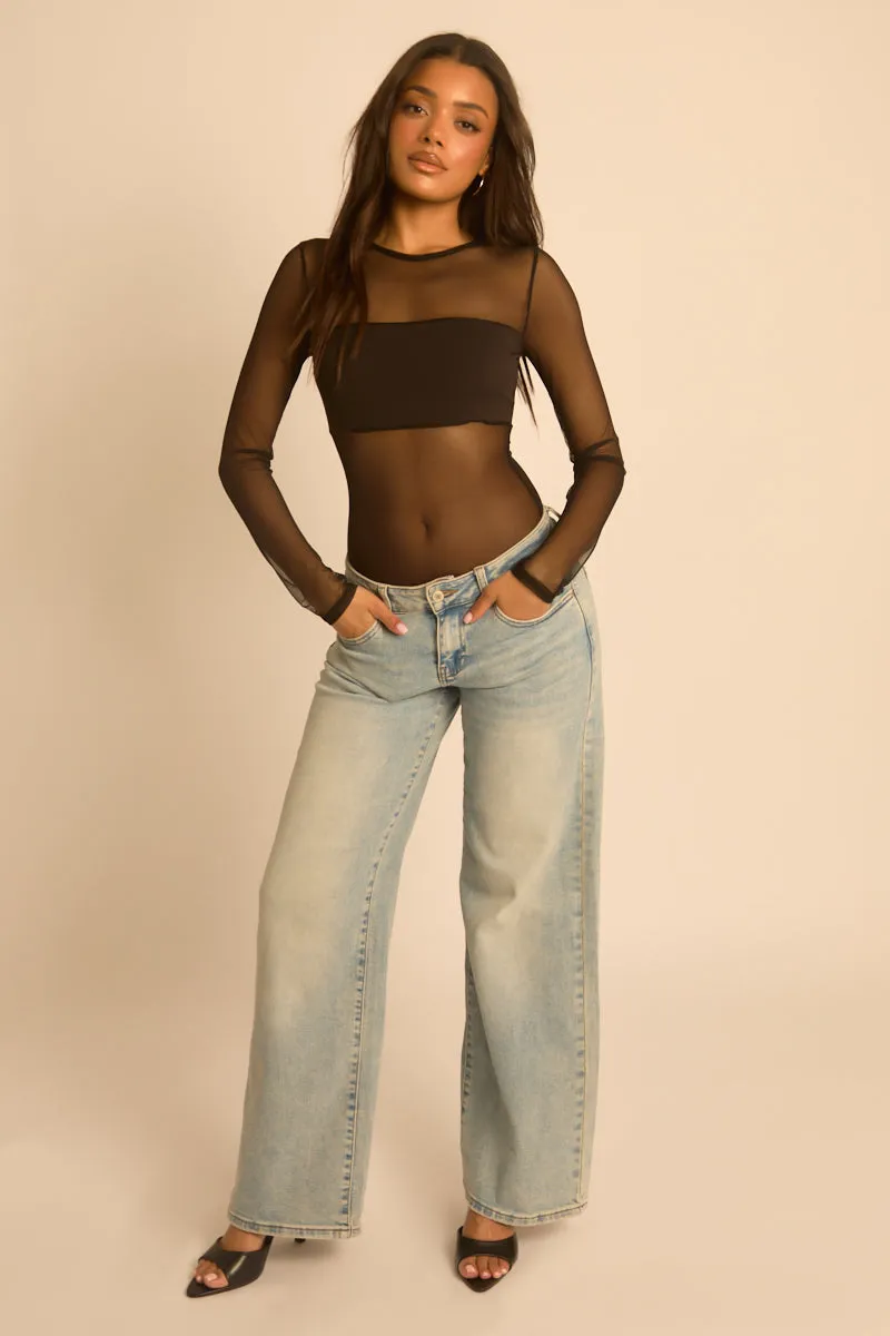 Black Mesh Long Sleeve Bodysuit - Maris sold by Rebellious Fashion product image thumbnail 2
