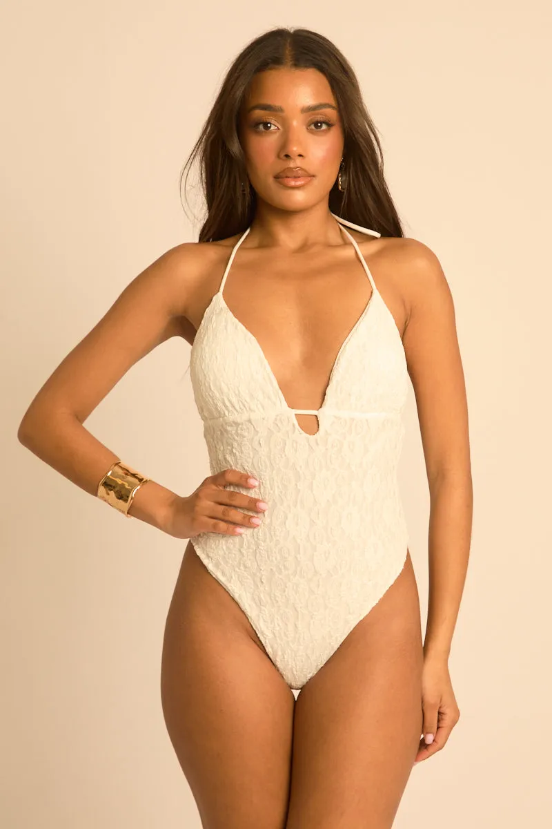 White Lace Plunge Bodysuit - India sold by Rebellious Fashion product image thumbnail 3