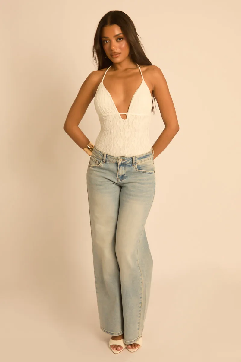 White Lace Plunge Bodysuit - India sold by Rebellious Fashion product image thumbnail 2