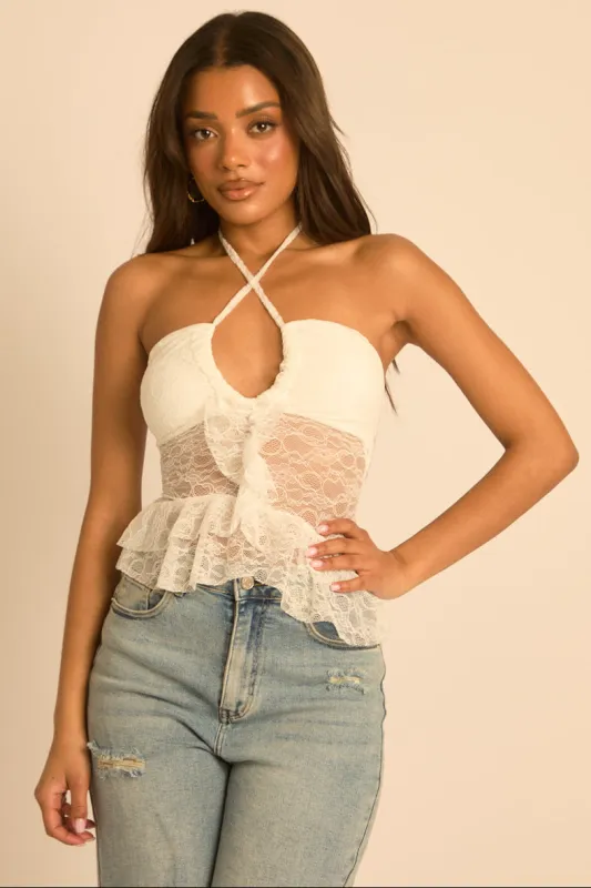 White Lace Halter Top - Miranda made by Rebellious Fashion