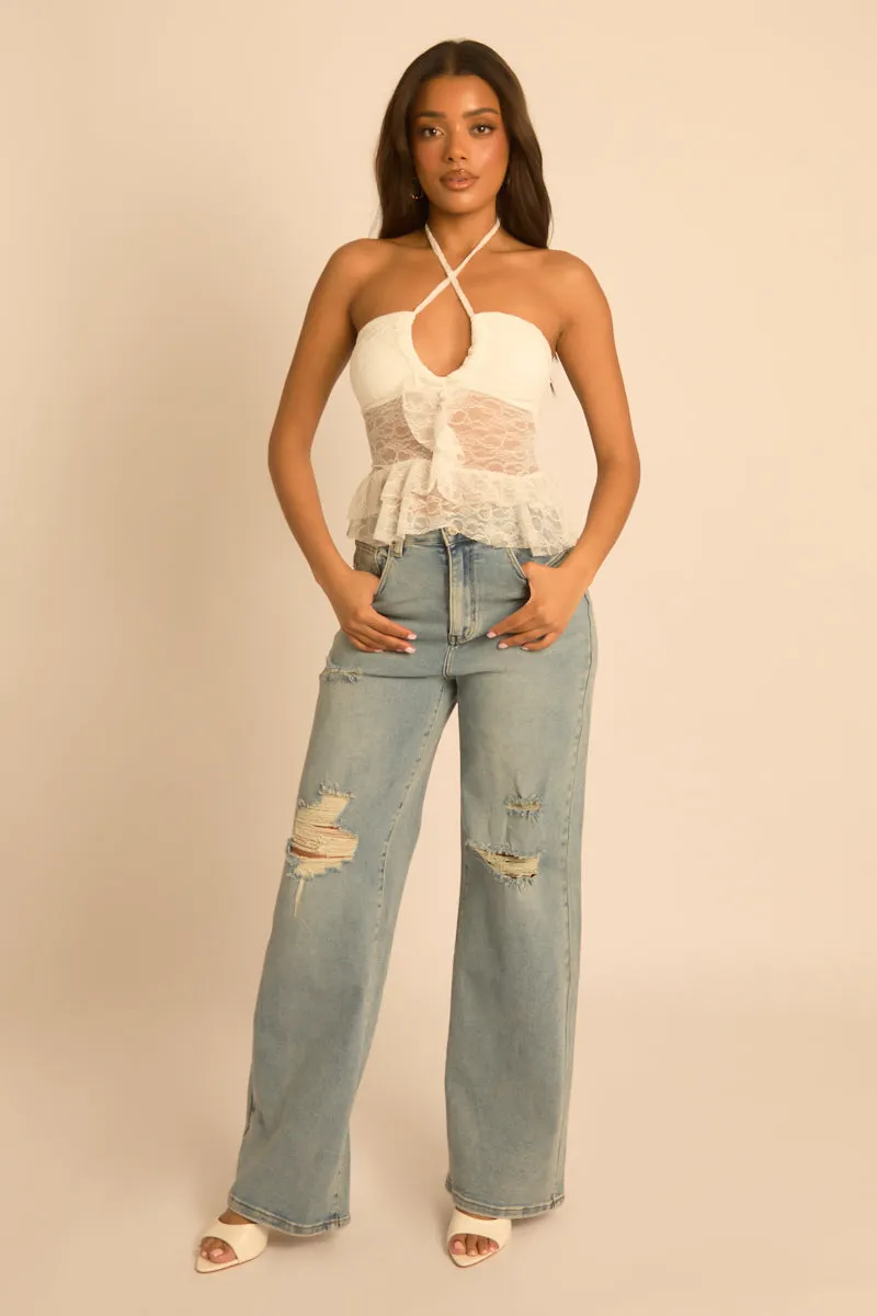 White Lace Halter Top - Miranda sold by Rebellious Fashion product image thumbnail 2