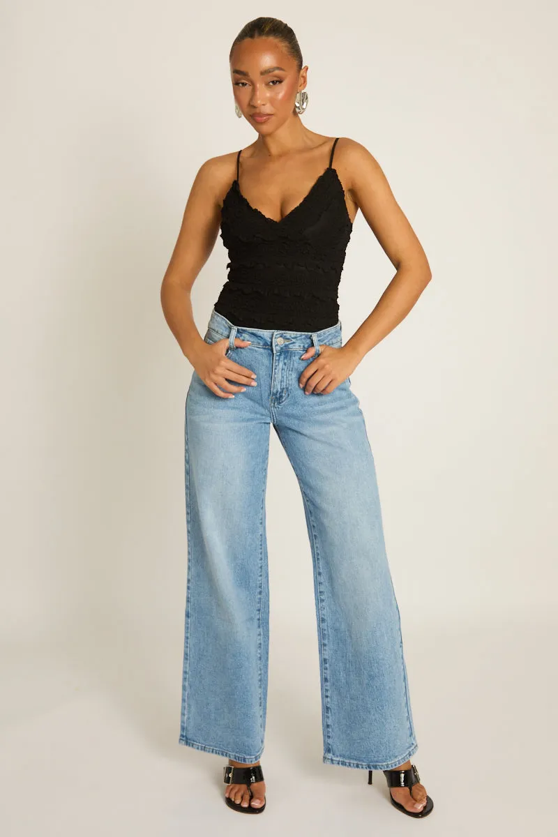 Mid Blue Wide Leg Jeans - Elvie sold by Rebellious Fashion product image thumbnail 2