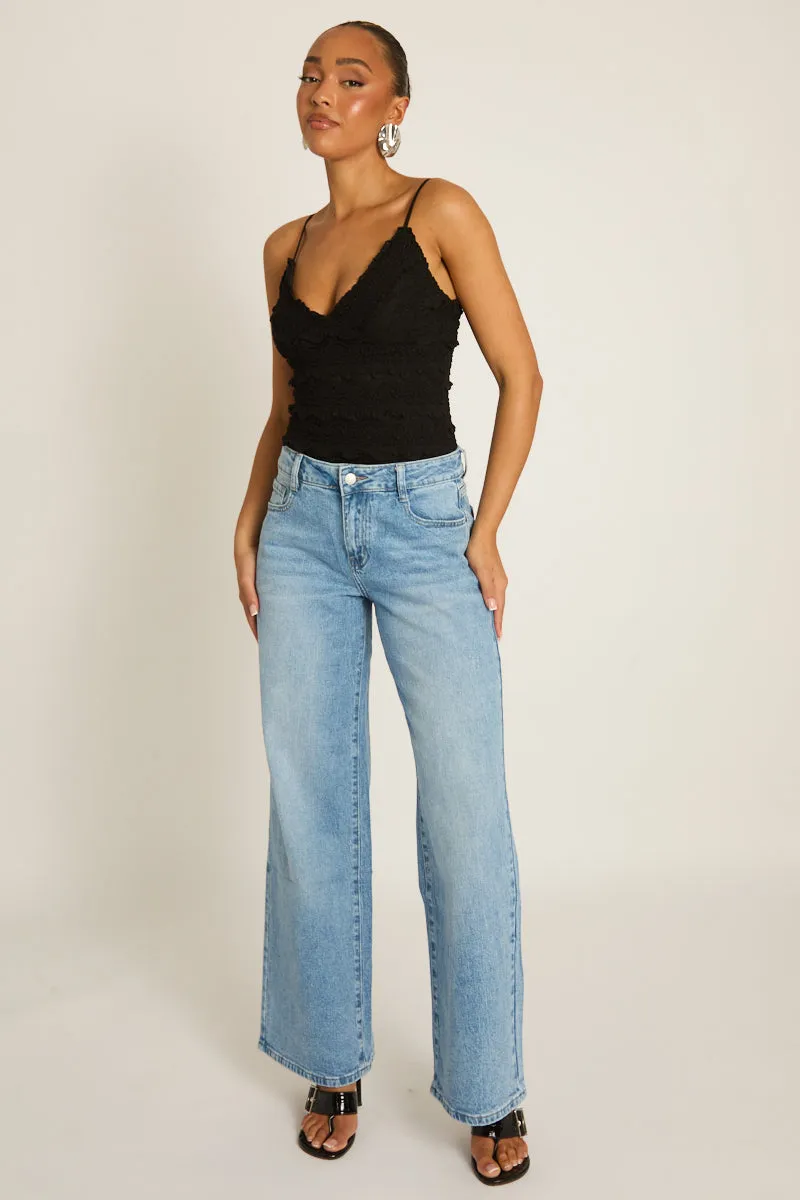 Mid Blue Wide Leg Jeans - Elvie sold by Rebellious Fashion product image thumbnail 5