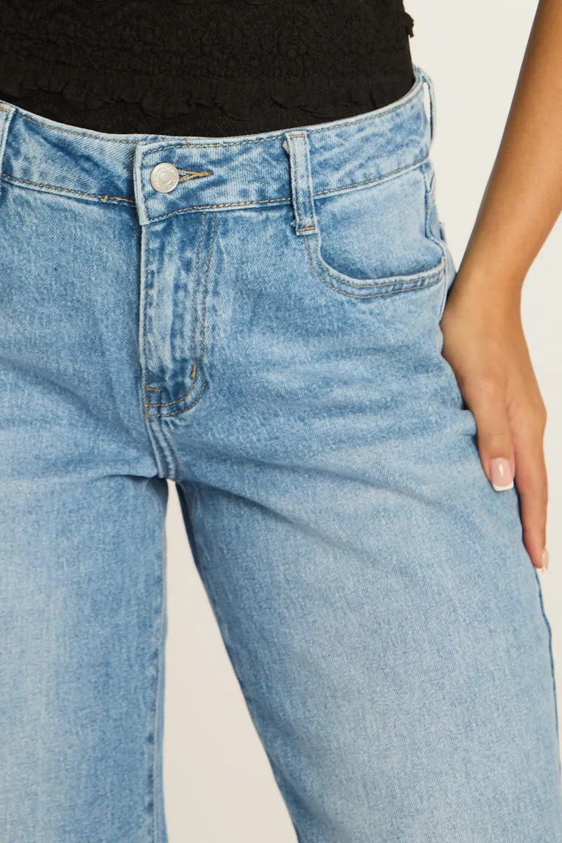 Mid Blue Wide Leg Jeans - Elvie sold by Rebellious Fashion product image thumbnail 3