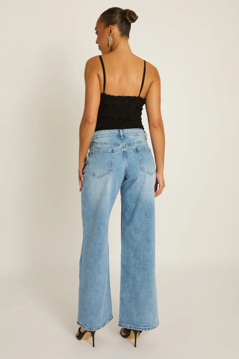Mid Blue Wide Leg Jeans - Elvie sold by Rebellious Fashion product image thumbnail 4