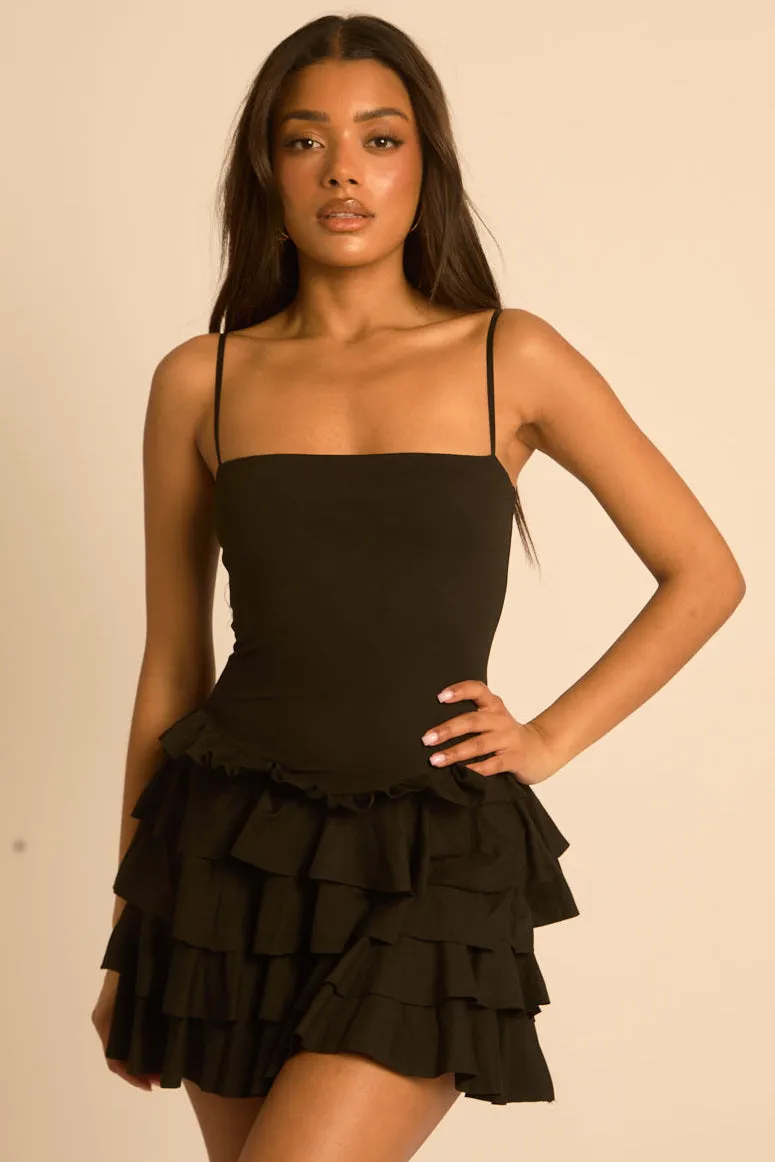 Black Jersey Ruffle Hem Skort Playsuit - Marissa sold by Rebellious Fashion