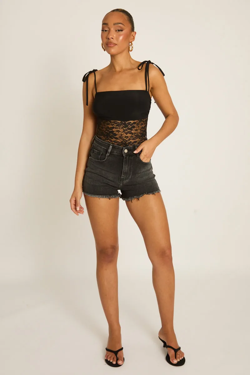 Washed Black Frayed Hem Shorts - Harris sold by Rebellious Fashion product image thumbnail 5
