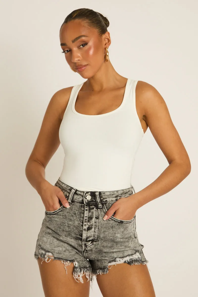 Acid Wash Grey Frayed Denim Shorts - Corey sold by Rebellious Fashion product image thumbnail 2