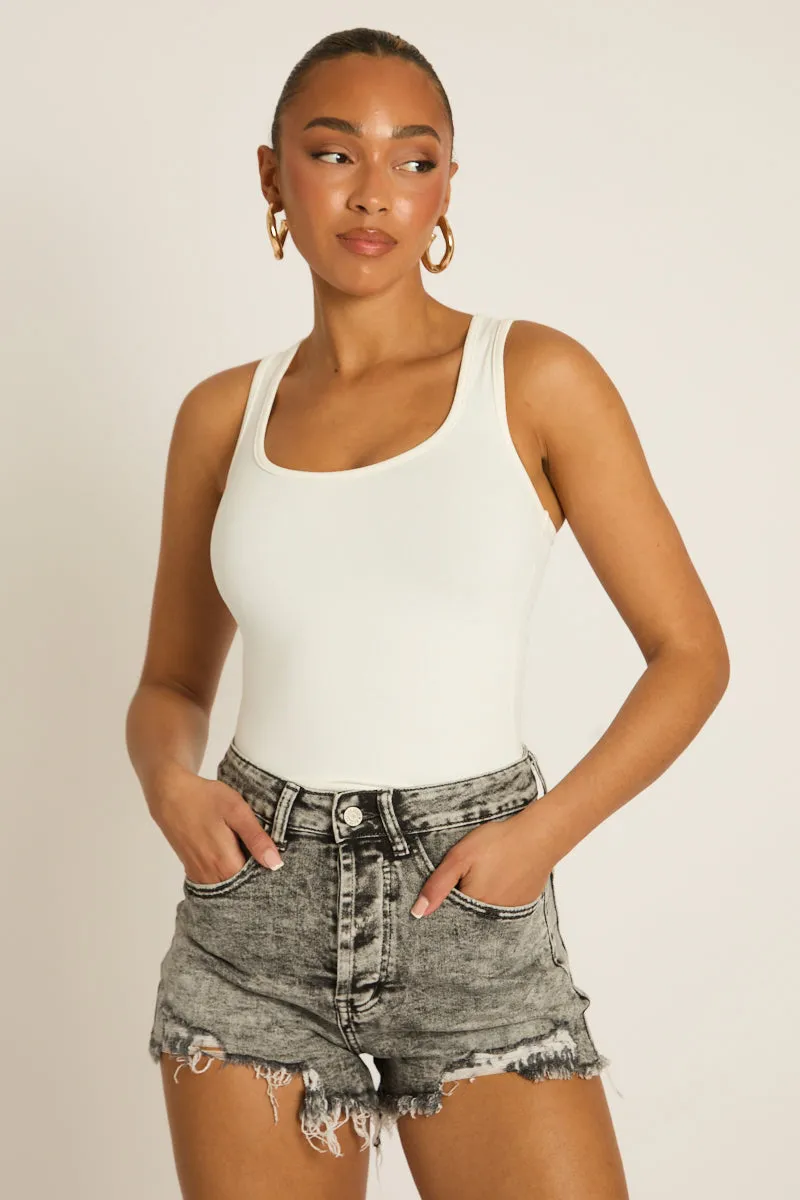 Acid Wash Grey Frayed Denim Shorts - Corey sold by Rebellious Fashion product image thumbnail 5