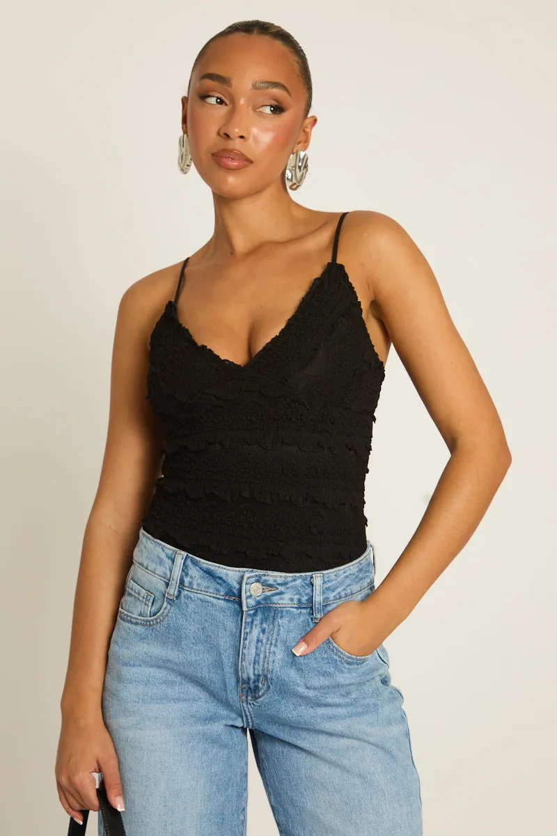 Black Lace Frill Bodysuit - Hannie sold by Rebellious Fashion