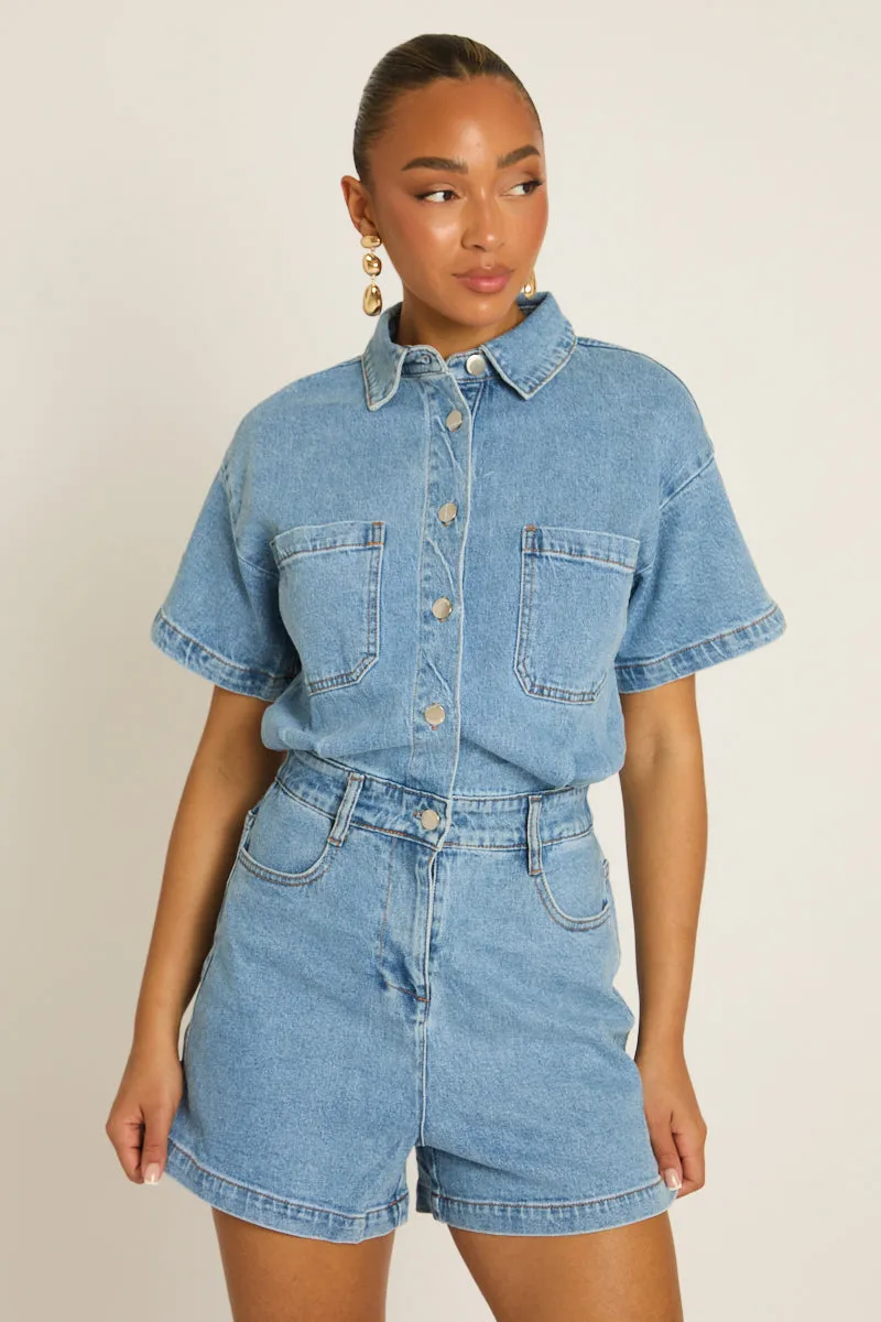 Washed Blue Denim Playsuit - Keke sold by Rebellious Fashion product image thumbnail 2