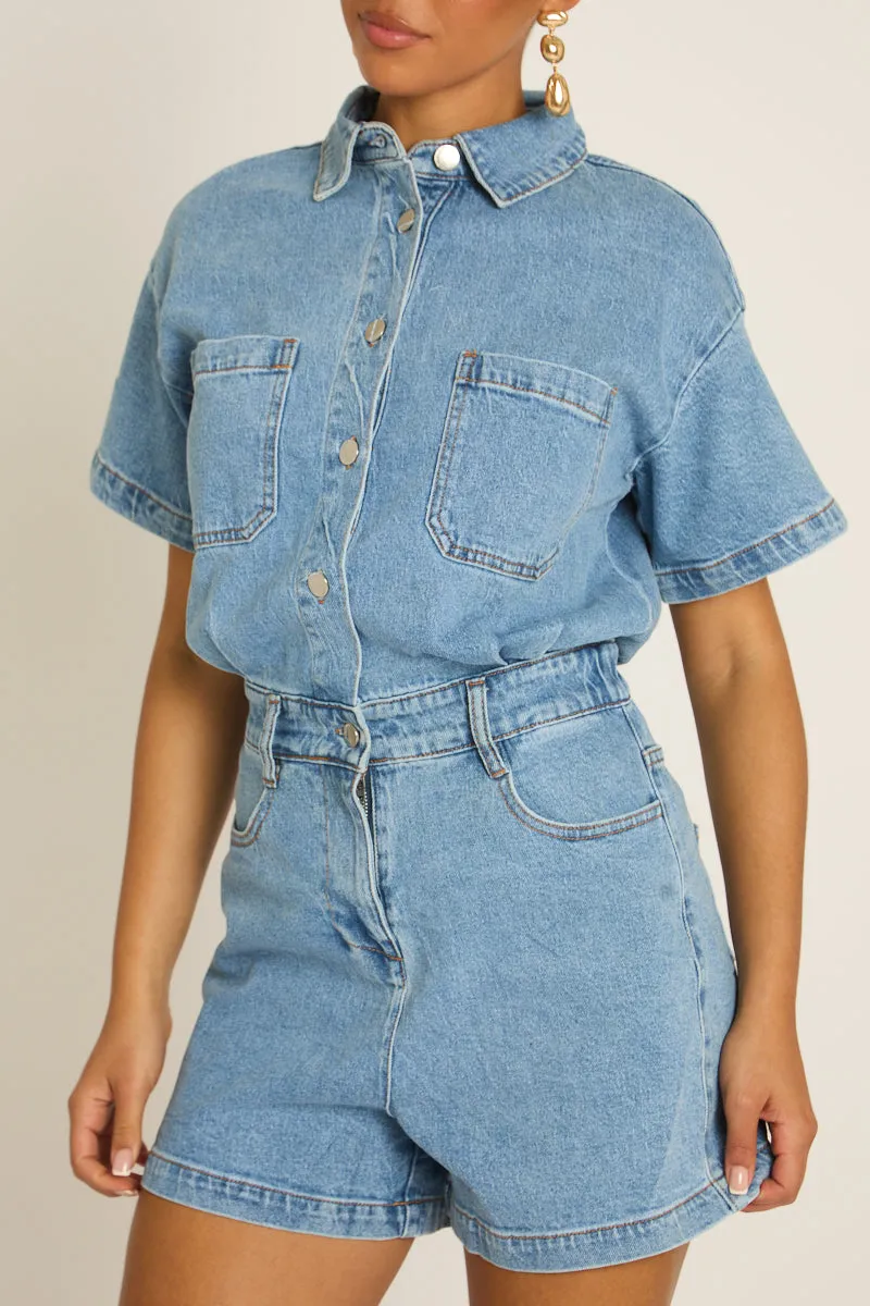 Washed Blue Denim Playsuit - Keke sold by Rebellious Fashion product image thumbnail 3
