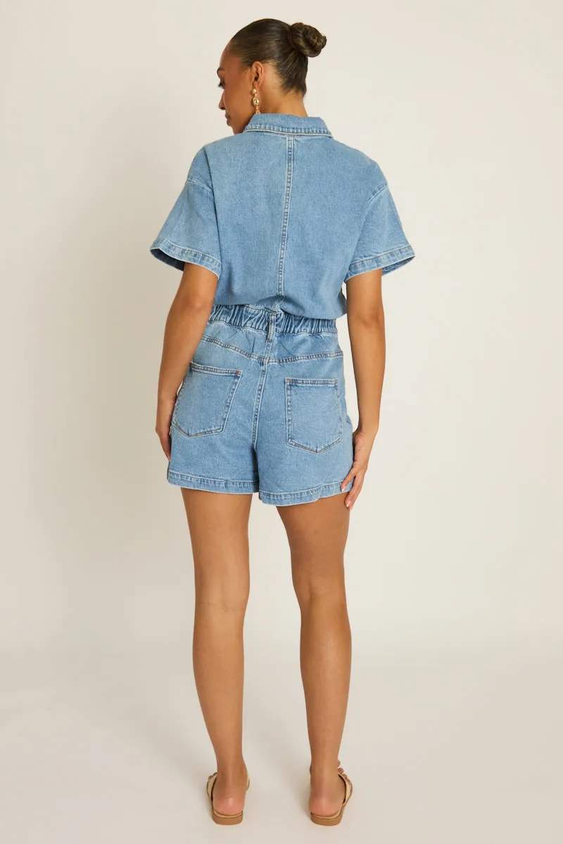 Washed Blue Denim Playsuit - Keke sold by Rebellious Fashion product image thumbnail 4