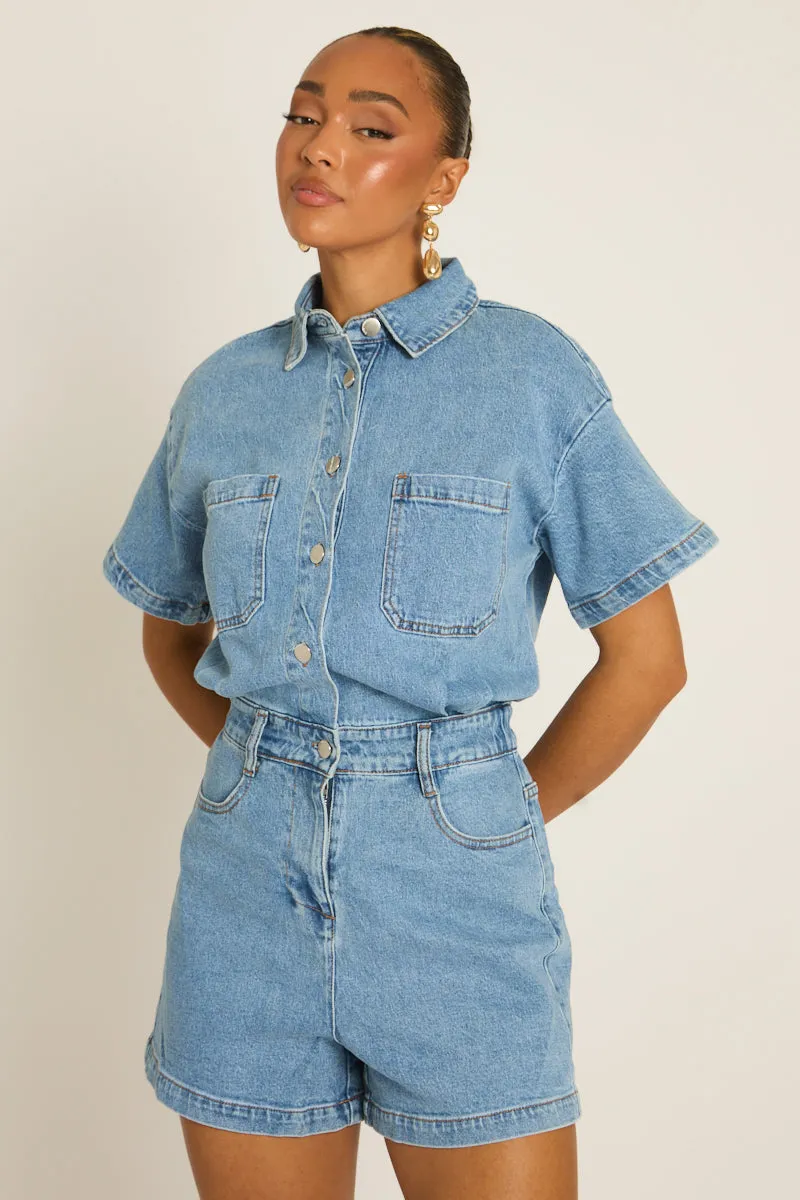 Washed Blue Denim Playsuit - Keke sold by Rebellious Fashion product image thumbnail 5