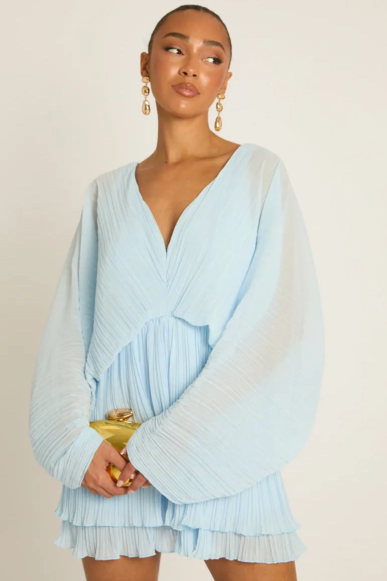 Blue Pleated Ruffle Hem Playsuit - Victoria sold by Rebellious Fashion product image thumbnail 2