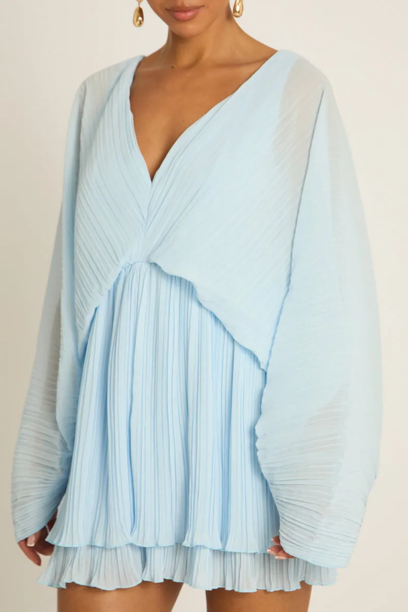Blue Pleated Ruffle Hem Playsuit - Victoria sold by Rebellious Fashion product image thumbnail 3
