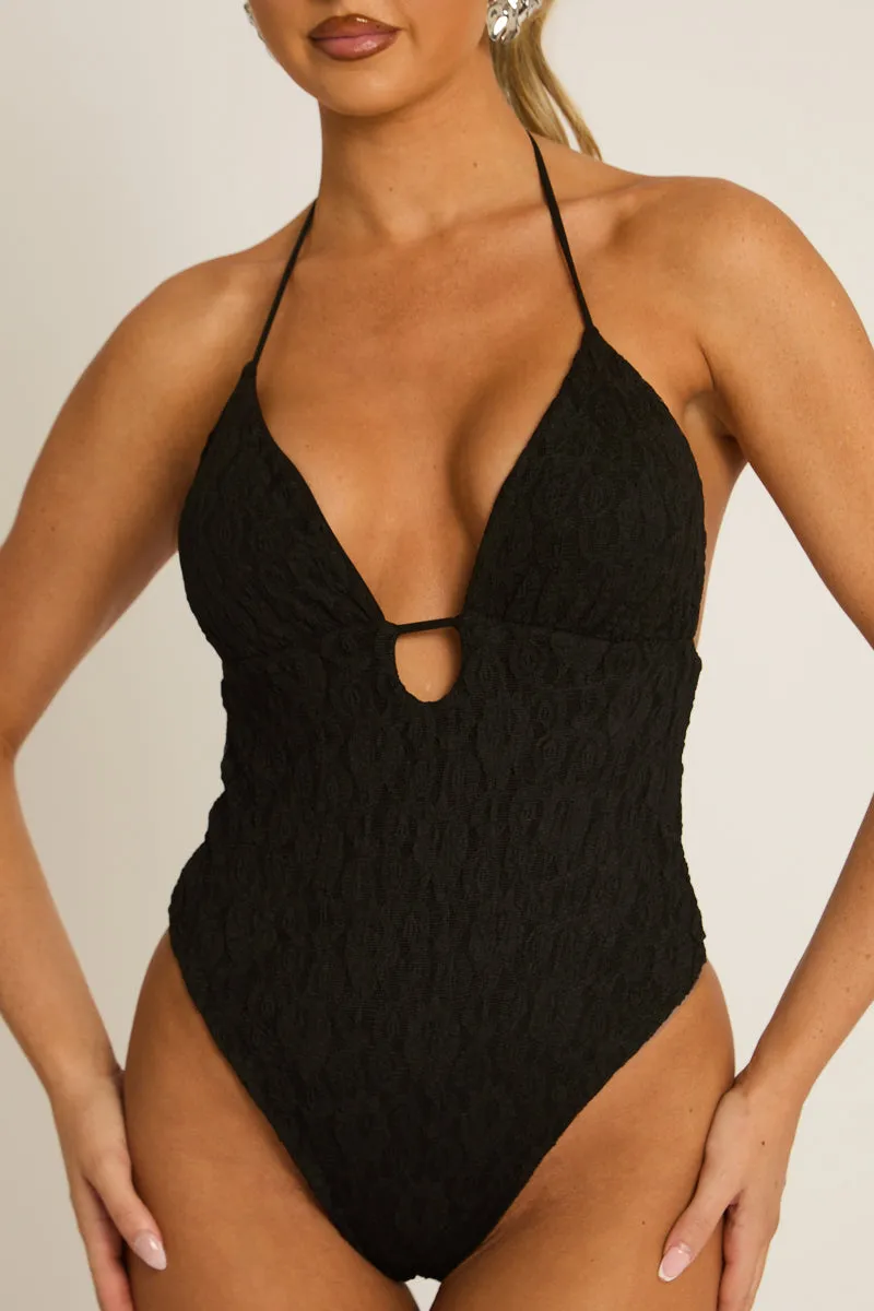 Black Lace Plunge Bodysuit - India sold by Rebellious Fashion product image thumbnail 4