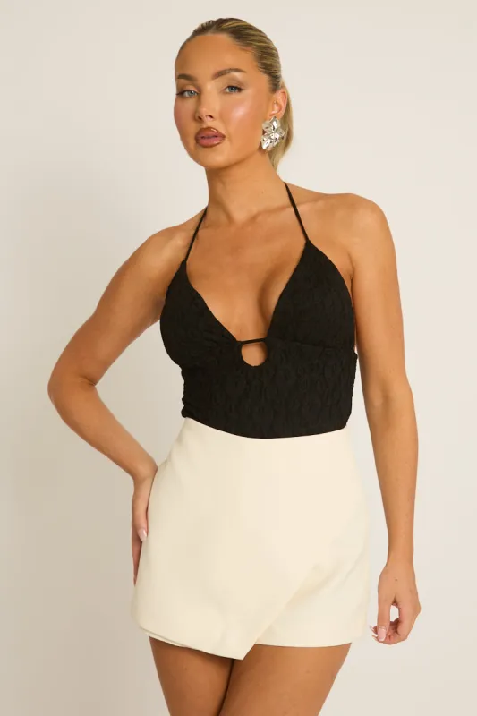 Black Lace Plunge Bodysuit - India made by Rebellious Fashion