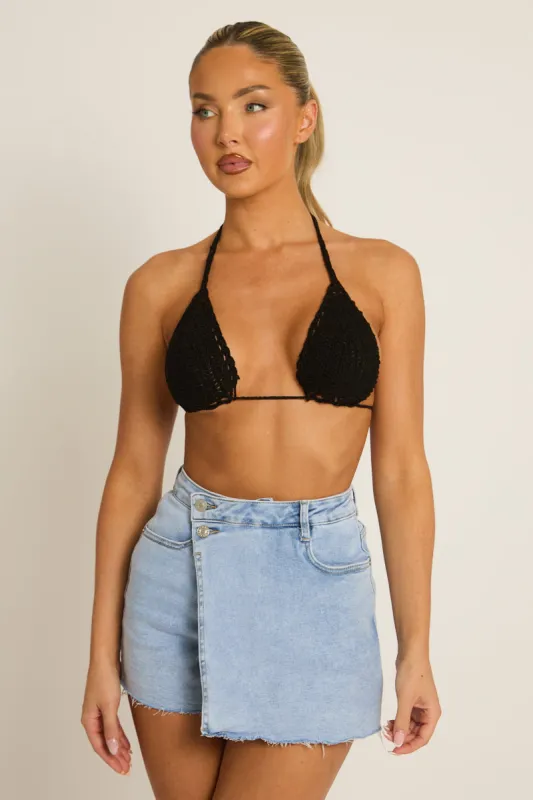Black Crochet Triangle Bralet - Maison made by Rebellious Fashion