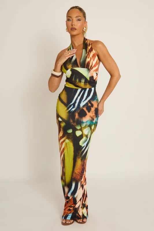 Multi Halterneck Tie Back Maxi Dress - Amalfie made by Rebellious Fashion
