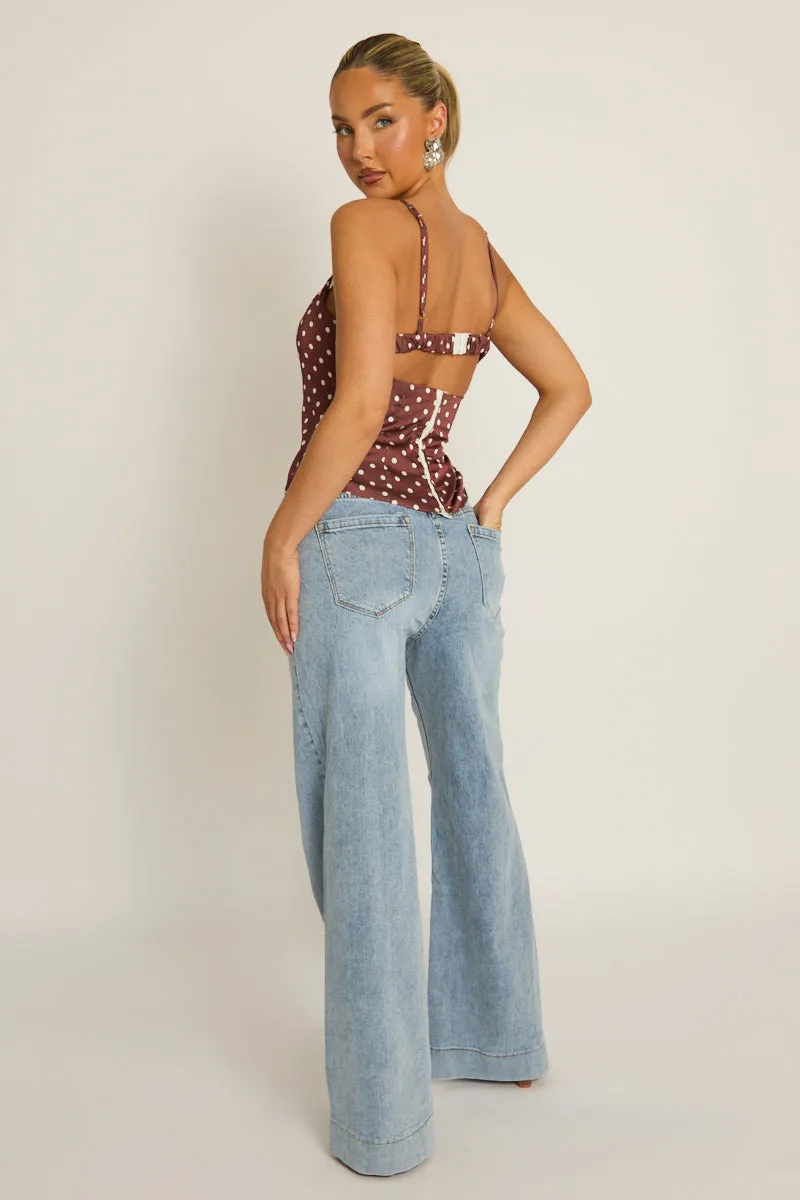 Chocolate Satin Polka Dot Lace Trim Cami Top - Arna sold by Rebellious Fashion product image thumbnail 5