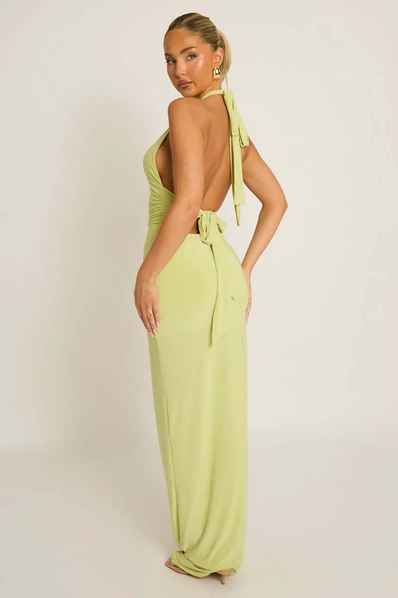 Lime Halterneck Tie Back Maxi Dress - Amalfie sold by Rebellious Fashion product image thumbnail 5