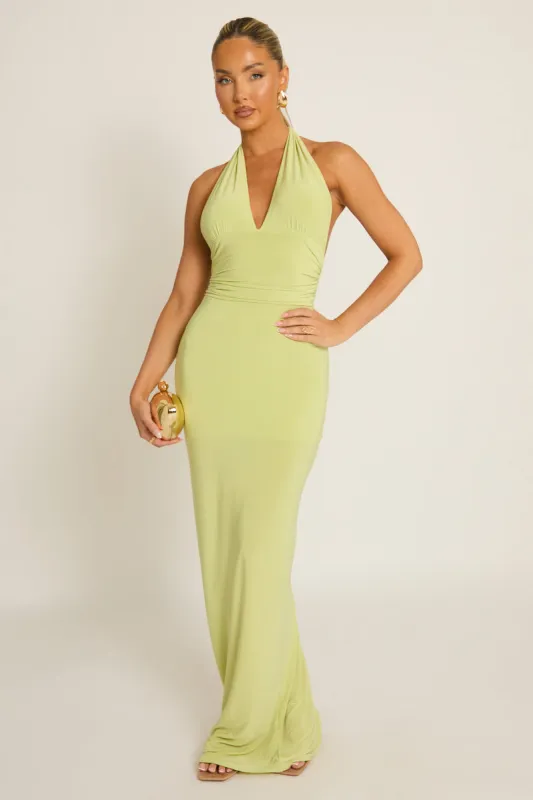 Lime Halterneck Tie Back Maxi Dress - Amalfie made by Rebellious Fashion
