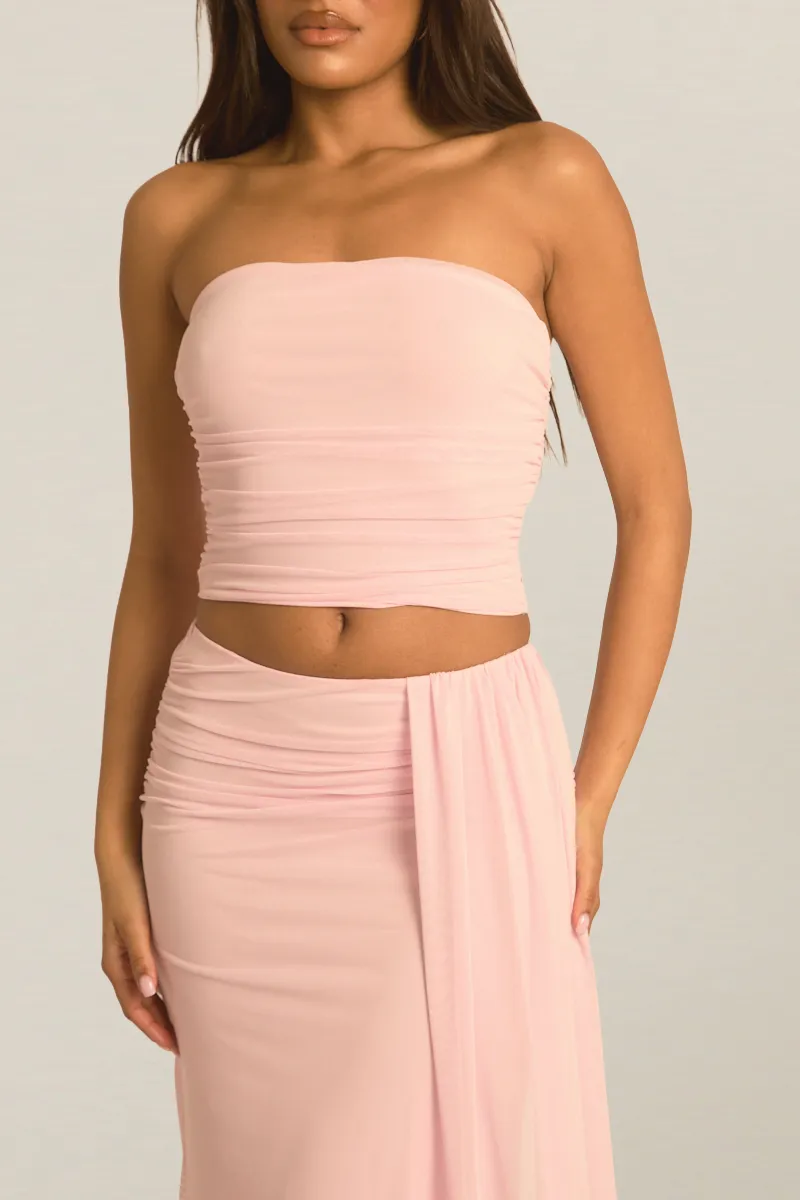 Pink Mesh Bandeau Top and Maxi Skirt Co-ord Set - Nuri sold by Rebellious Fashion product image thumbnail 3