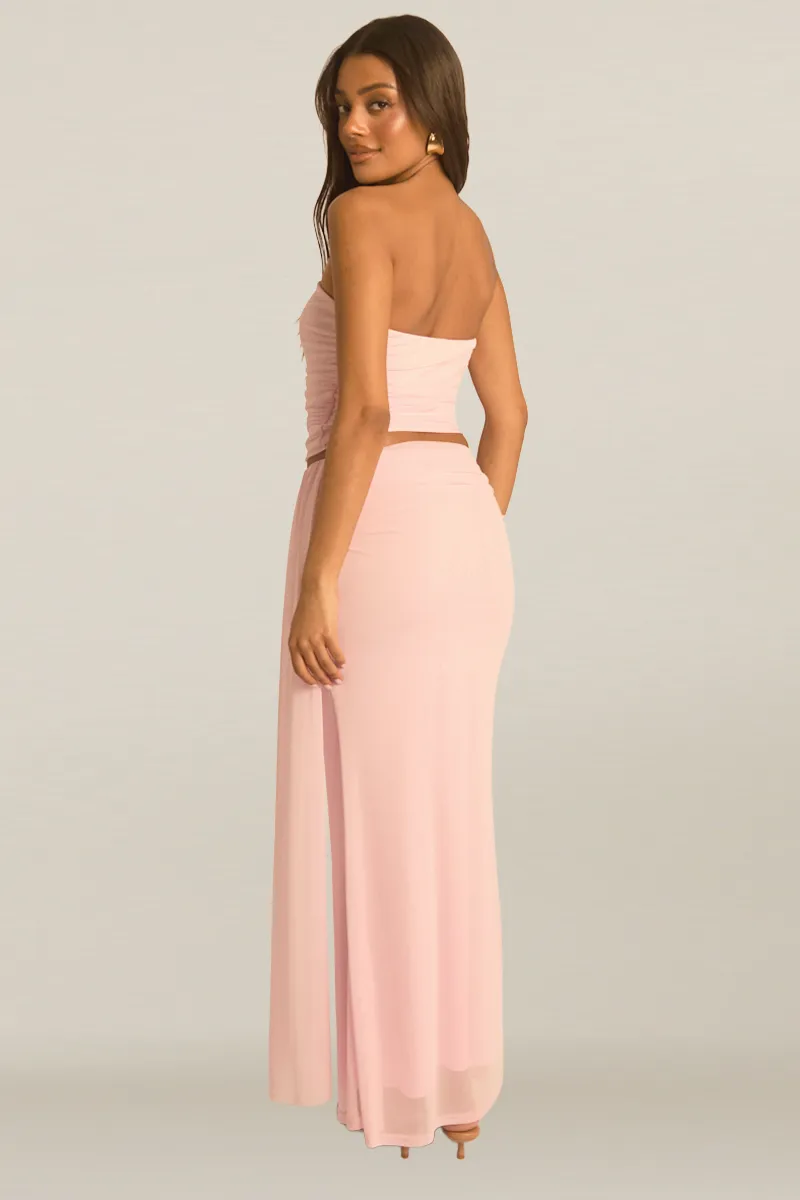 Pink Mesh Bandeau Top and Maxi Skirt Co-ord Set - Nuri sold by Rebellious Fashion product image thumbnail 4