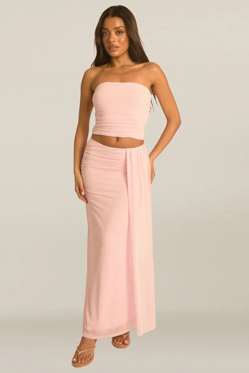 Pink Mesh Bandeau Top and Maxi Skirt Co-ord Set - Nuri sold by Rebellious Fashion product image thumbnail 2