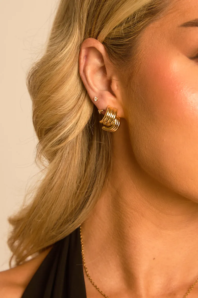 Gold Ribbed Hoop Earrings - Nerra sold by Rebellious Fashion product image thumbnail 4