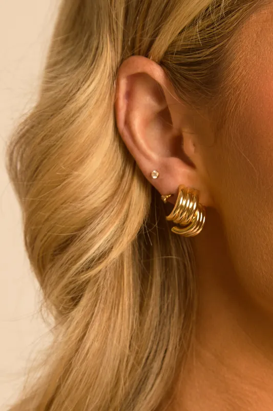 Gold Ribbed Hoop Earrings - Nerra made by Rebellious Fashion