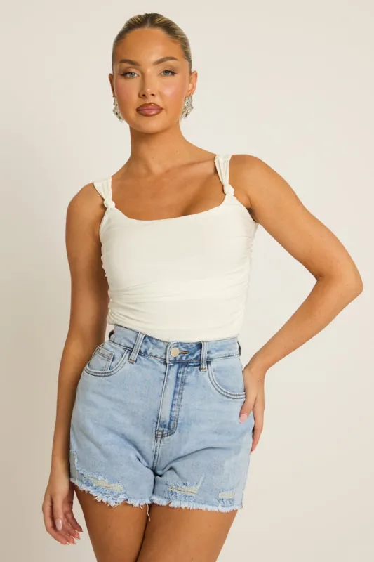 Blue Distressed Hem Denim Shorts - Alison made by Rebellious Fashion